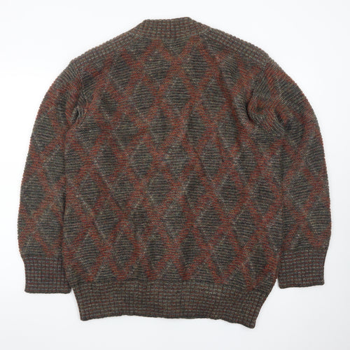 Dama Men's Brown Wool Argyle Cardigan Jumper Size M Vintage Italian Knit