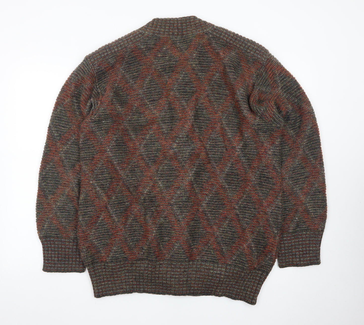 Dama Men's Brown Wool Argyle Cardigan Jumper Size M Vintage Italian Knit