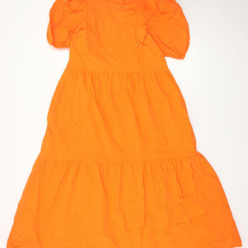 Marks and Spencer Women’s Orange Cotton A-Line Midi Dress Size 8