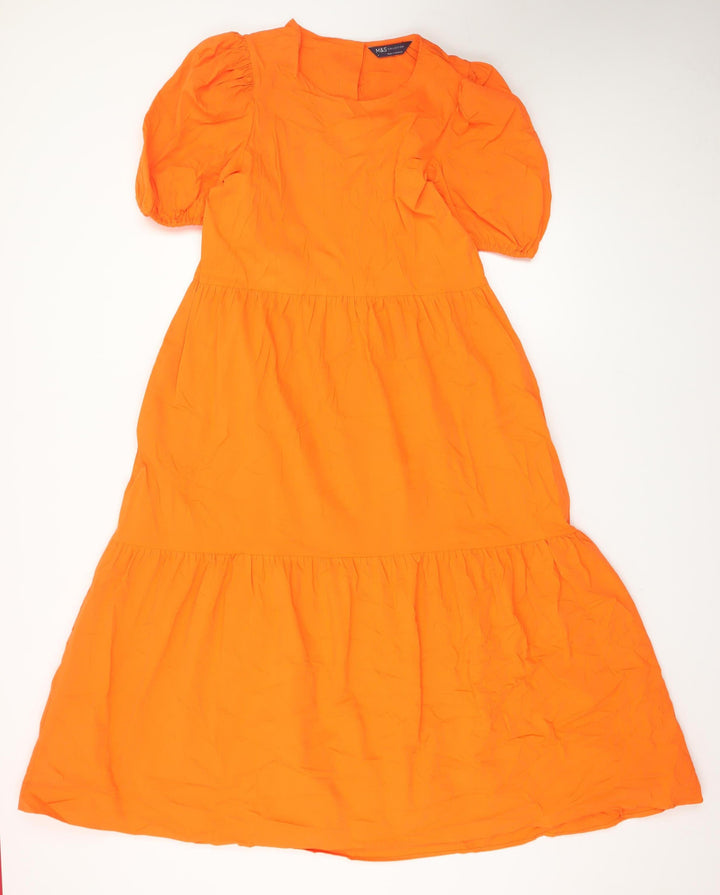 Marks and Spencer Women’s Orange Cotton A-Line Midi Dress Size 8