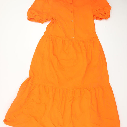 Marks and Spencer Women’s Orange Cotton A-Line Midi Dress Size 8