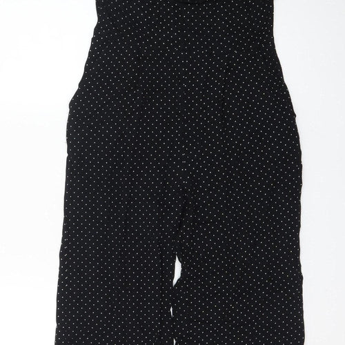 Oasis Women’s Black Polka Dot Ruffle Sleeveless Jumpsuit Size 8