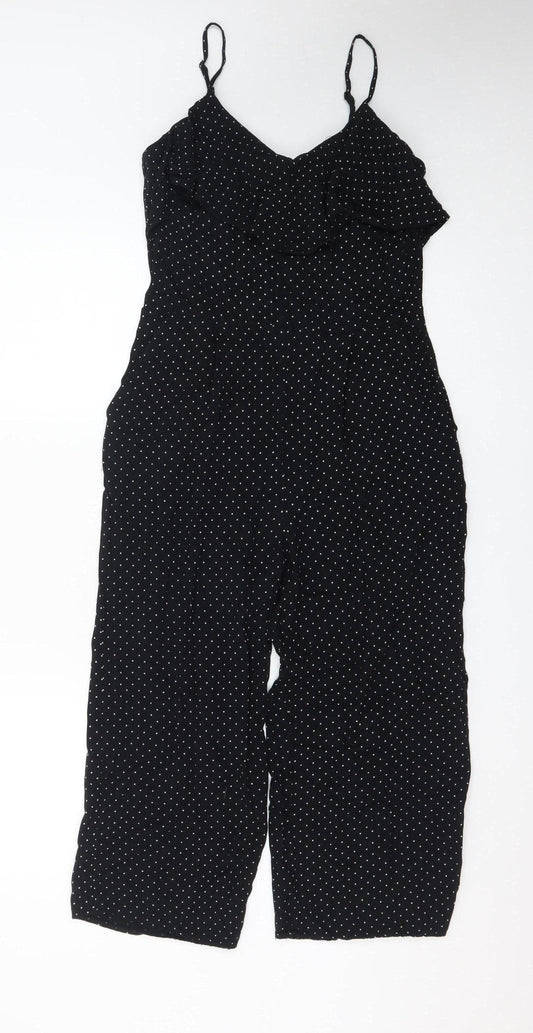Oasis Women’s Black Polka Dot Ruffle Sleeveless Jumpsuit Size 8