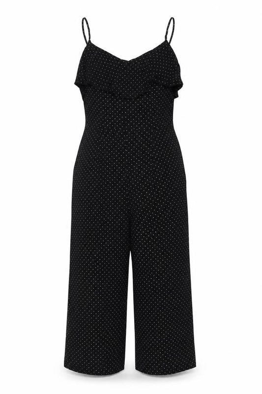 Oasis Women’s Black Polka Dot Ruffle Sleeveless Jumpsuit Size 8