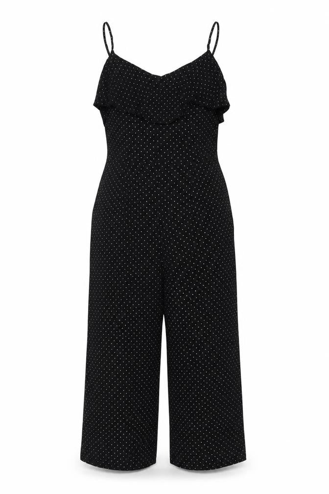 Oasis Women’s Black Polka Dot Ruffle Sleeveless Jumpsuit Size 8