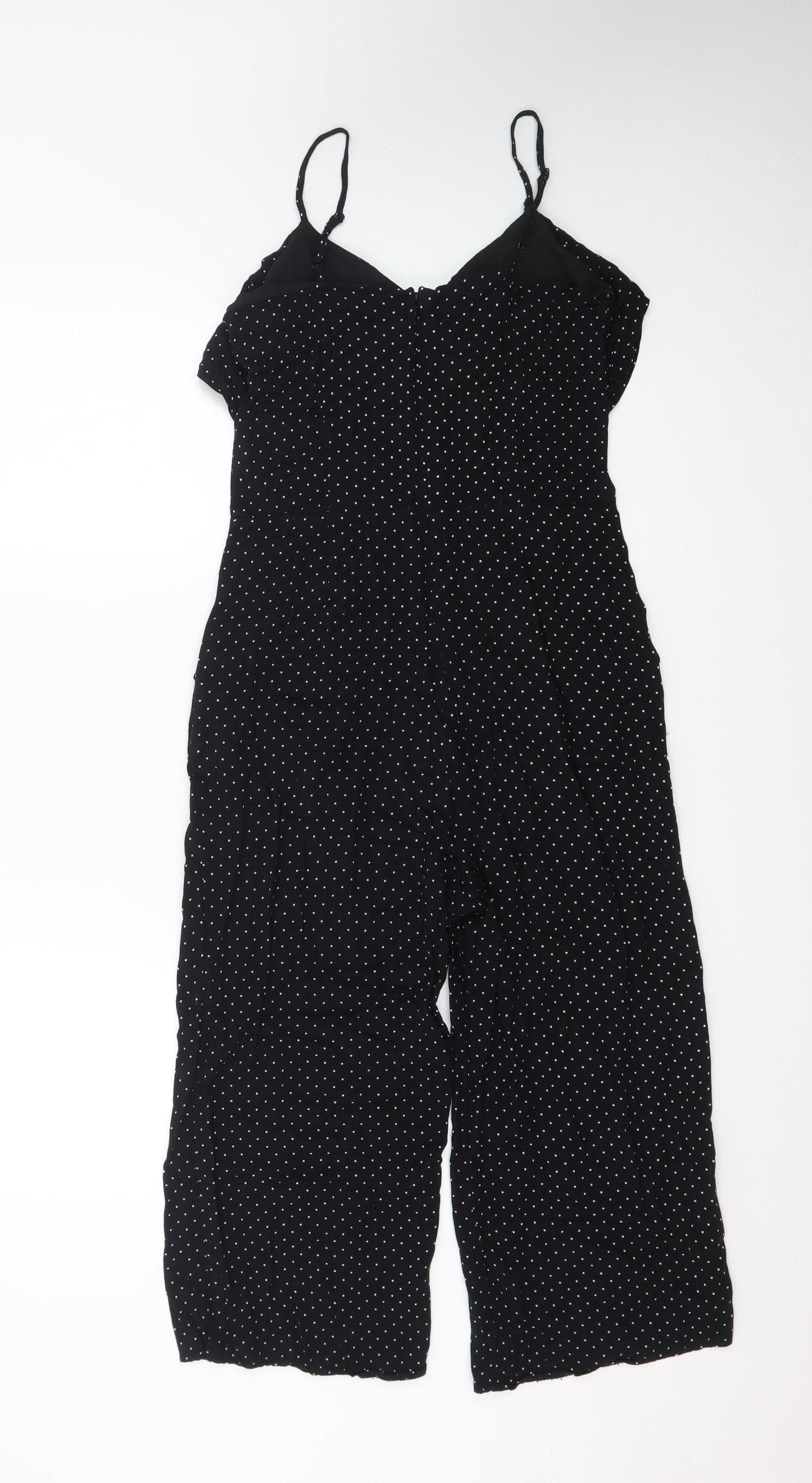 Oasis Women’s Black Polka Dot Ruffle Sleeveless Jumpsuit Size 8