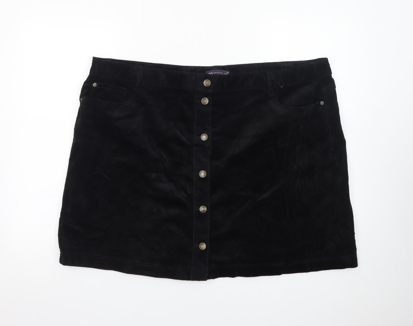 Marks and Spencer Women's Black Velvet Button Front Mini Skirt Size 24