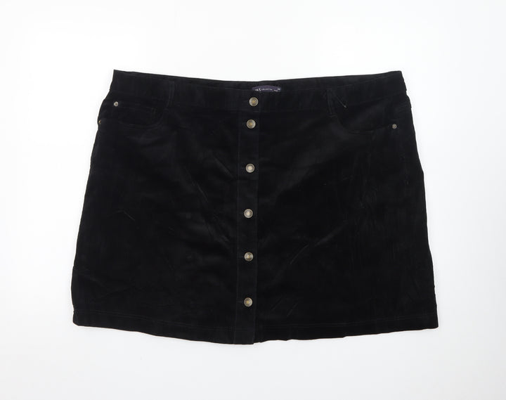 Marks and Spencer Women's Black Velvet Button Front Mini Skirt Size 24
