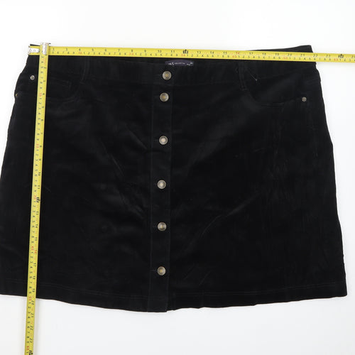 Marks and Spencer Women's Black Velvet Button Front Mini Skirt Size 24