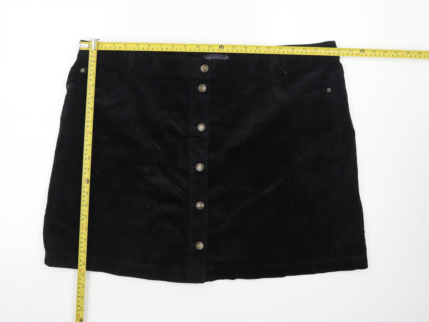Marks and Spencer Women's Black Velvet Button Front Mini Skirt Size 24
