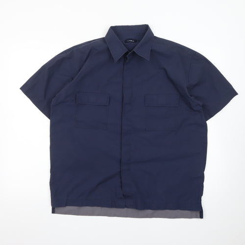 Republic Men's Blue Short Sleeve Cotton Button-Up Shirt L