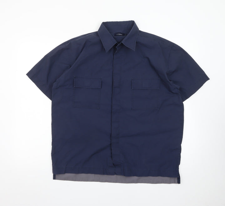 Republic Men's Blue Short Sleeve Cotton Button-Up Shirt L
