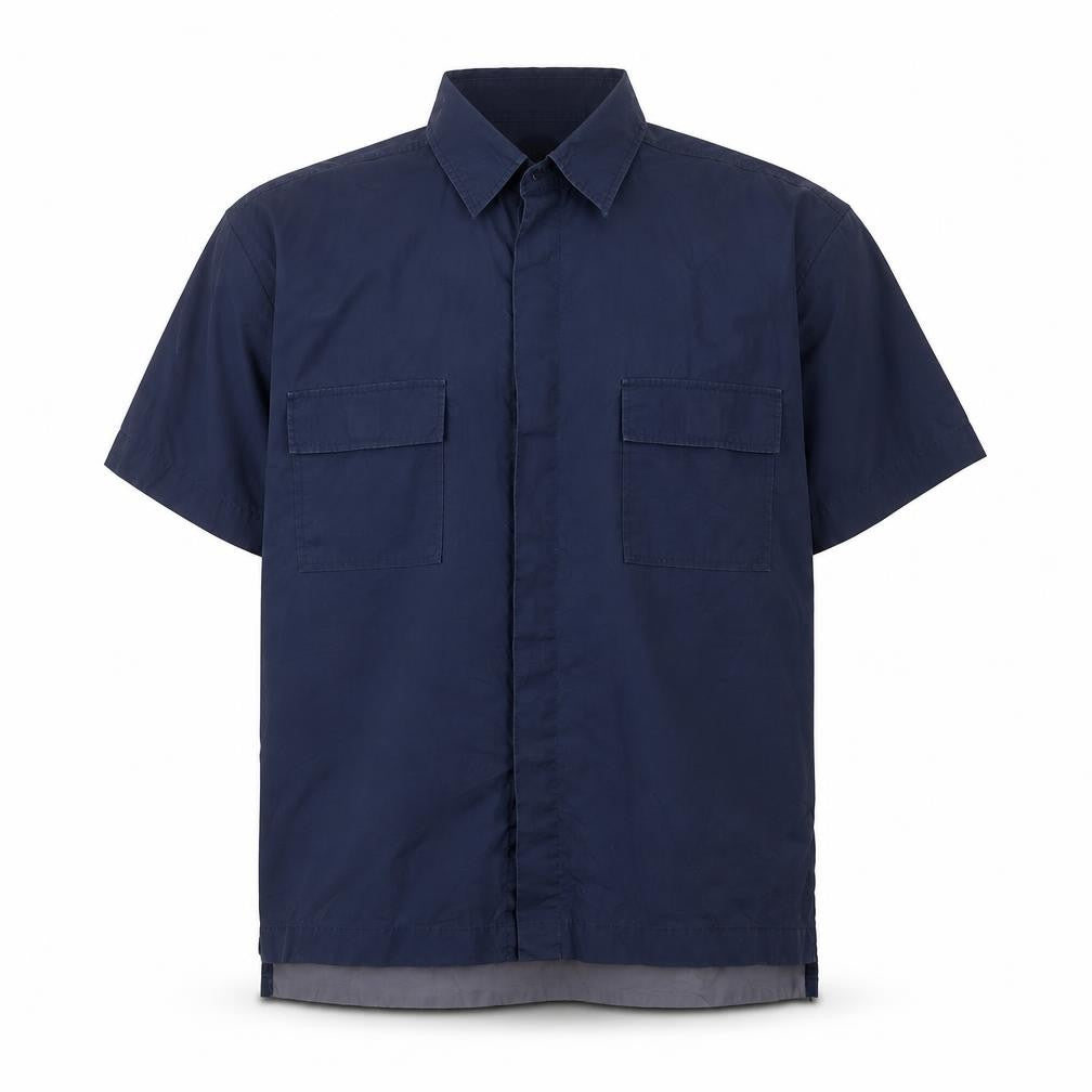 Front view of Republic Men's Blue Short Sleeve Cotton Button-Up Shirt L