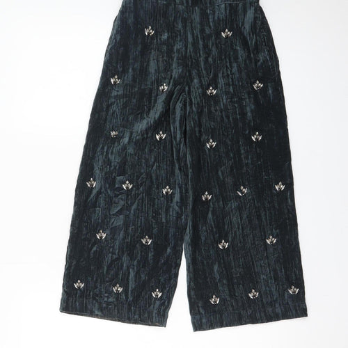ZARA Girls Black Velvet Embellished Wide Leg Trousers Age 8 Years
