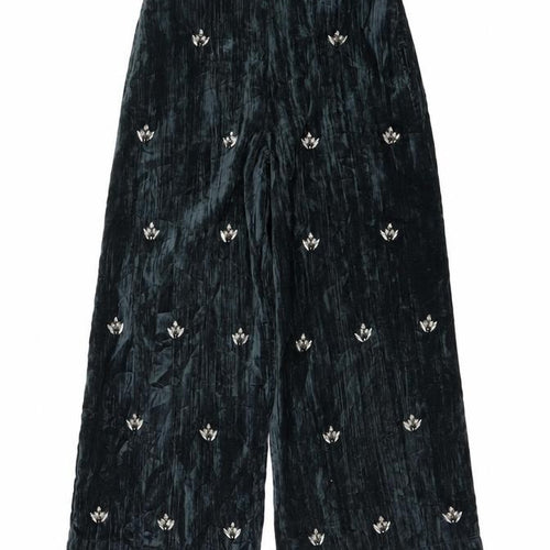 ZARA Girls Black Velvet Embellished Wide Leg Trousers Age 8 Years