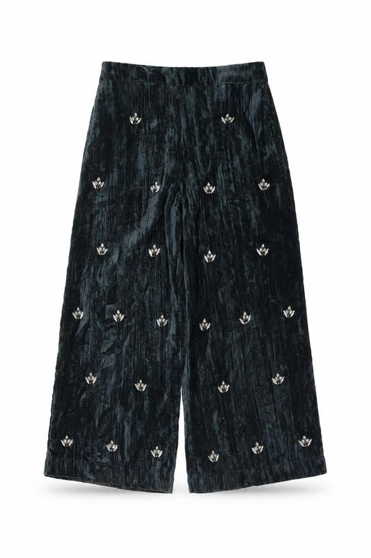 ZARA Girls Black Velvet Embellished Wide Leg Trousers Age 8 Years