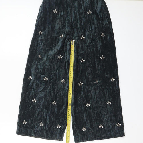 ZARA Girls Black Velvet Embellished Wide Leg Trousers Age 8 Years