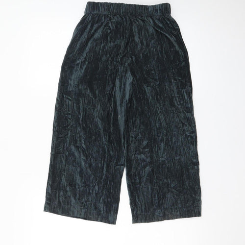 ZARA Girls Black Velvet Embellished Wide Leg Trousers Age 8 Years