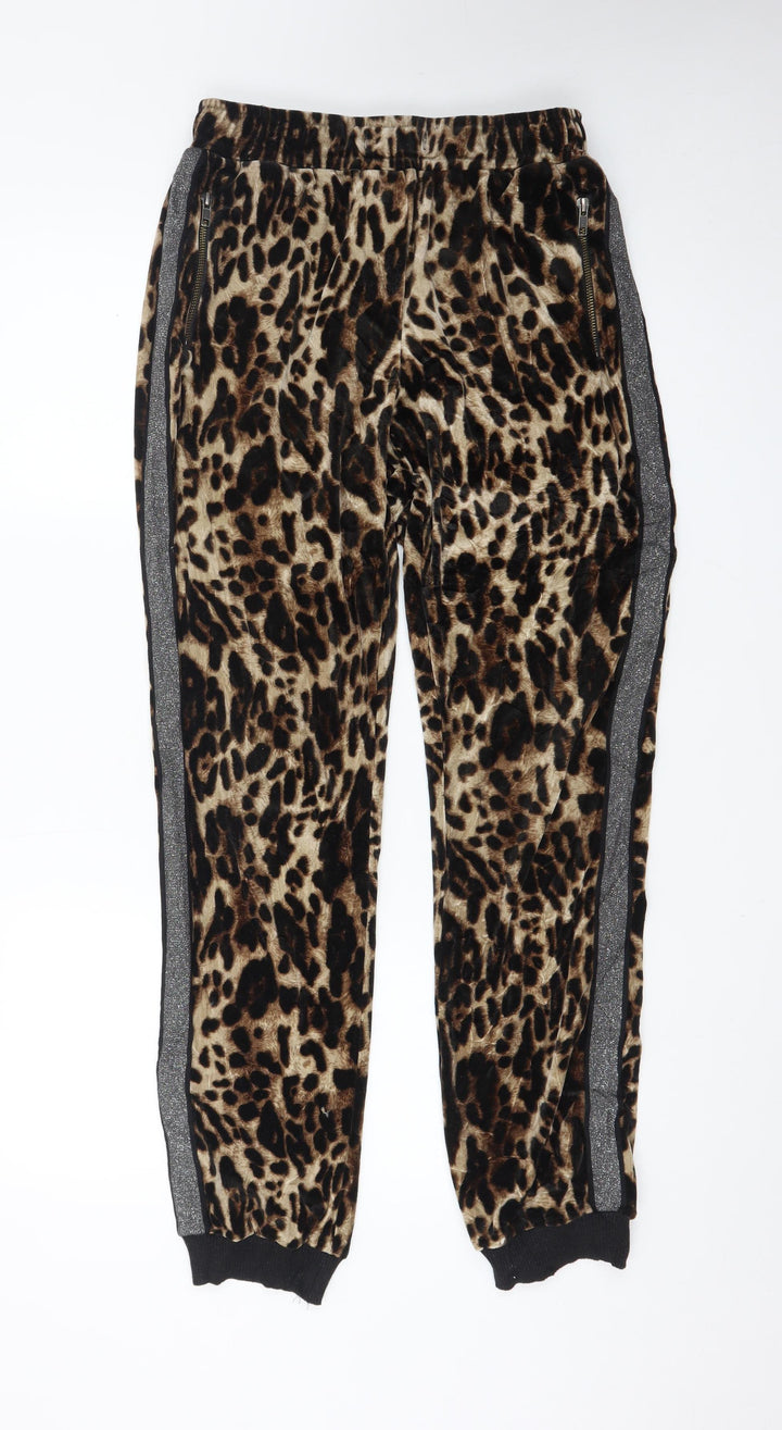 NÜ Denmark Women's Brown Animal Print Velour Jogger Trousers Size S