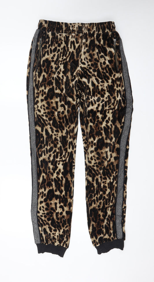 NÜ Denmark Women's Brown Animal Print Velour Jogger Trousers Size S