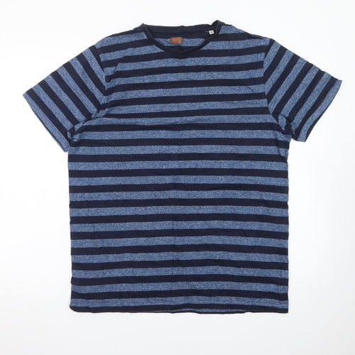 Common People Men's Blue Striped Cotton T-Shirt Size L