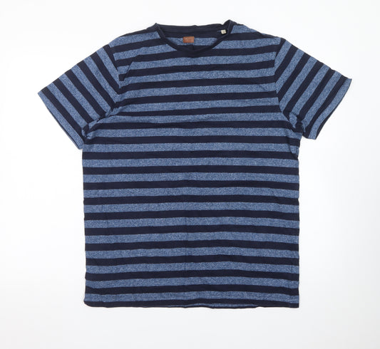 Common People Men's Blue Striped Cotton T-Shirt Size L