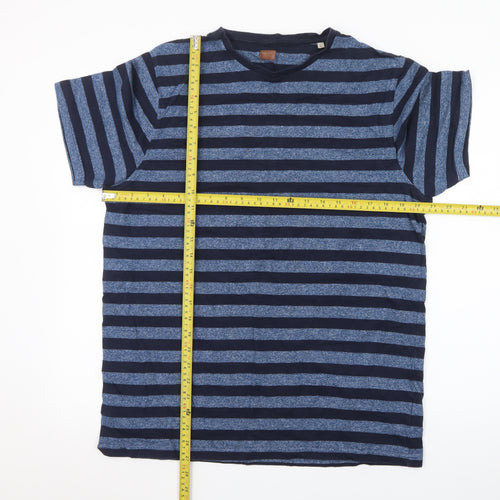 Common People Men's Blue Striped Cotton T-Shirt Size L