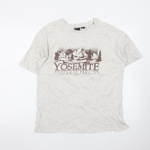 ASOS Design Men's Beige Yosemite Graphic Cotton Crew Neck T-Shirt L