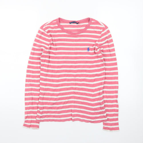 Ralph Lauren Women's Pink Striped Long Sleeve Cotton T-Shirt M
