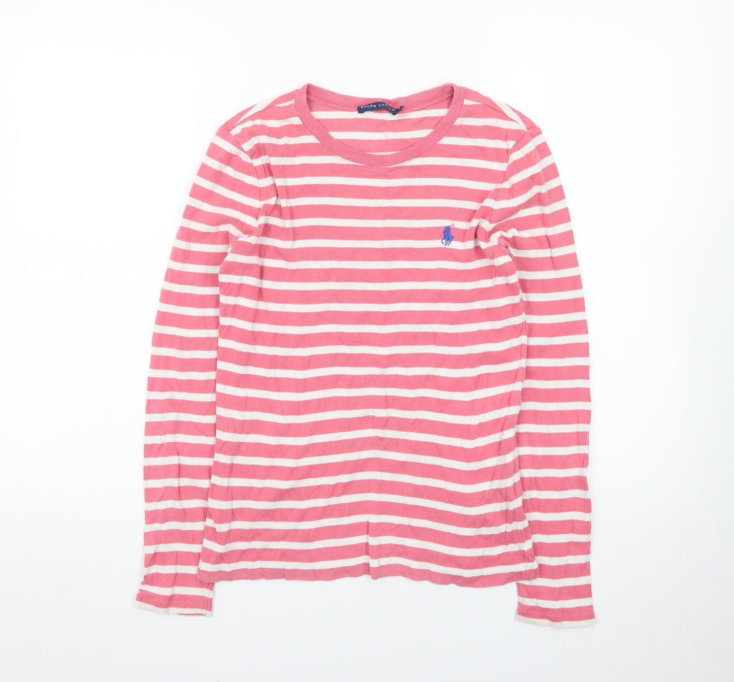 Ralph Lauren Women's Pink Striped Long Sleeve Cotton T-Shirt M