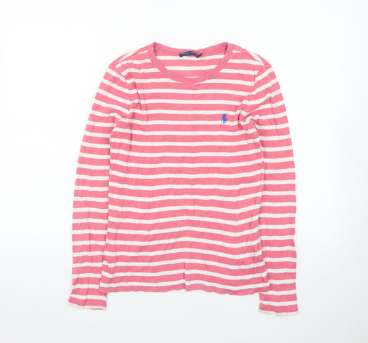 Ralph Lauren Women's Pink Striped Long Sleeve Cotton T-Shirt M