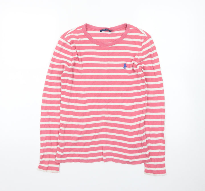 Ralph Lauren Women's Pink Striped Long Sleeve Cotton T-Shirt M