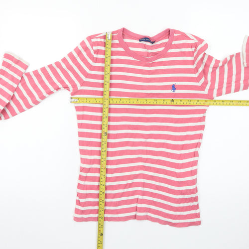 Ralph Lauren Women's Pink Striped Long Sleeve Cotton T-Shirt M