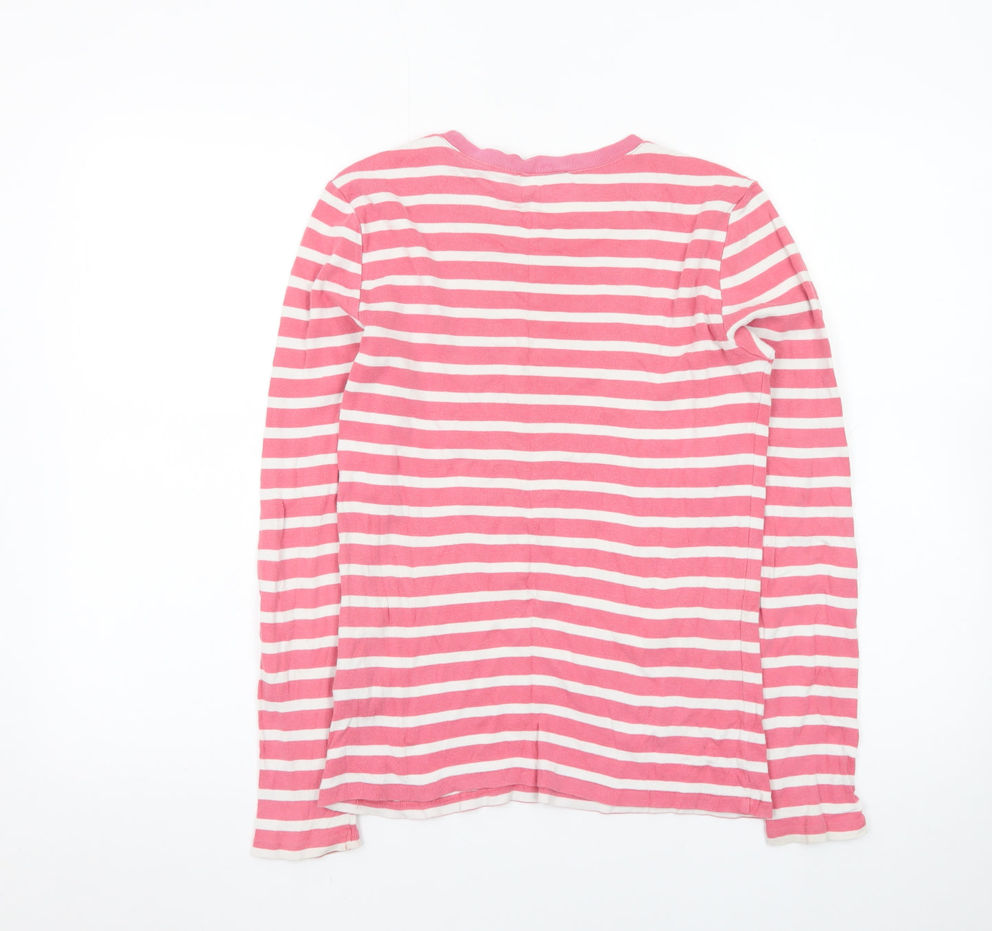 Ralph Lauren Women's Pink Striped Long Sleeve Cotton T-Shirt M