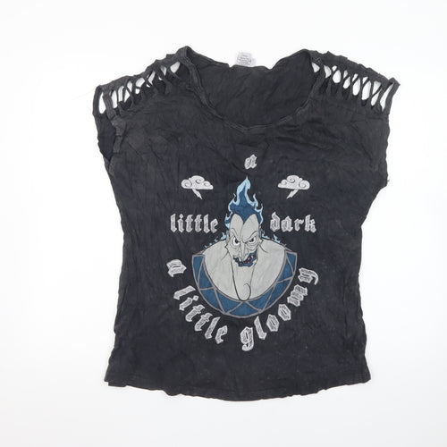 Disney Women’s Black Hades Graphic Cut-Out Sleeveless T-Shirt Size L