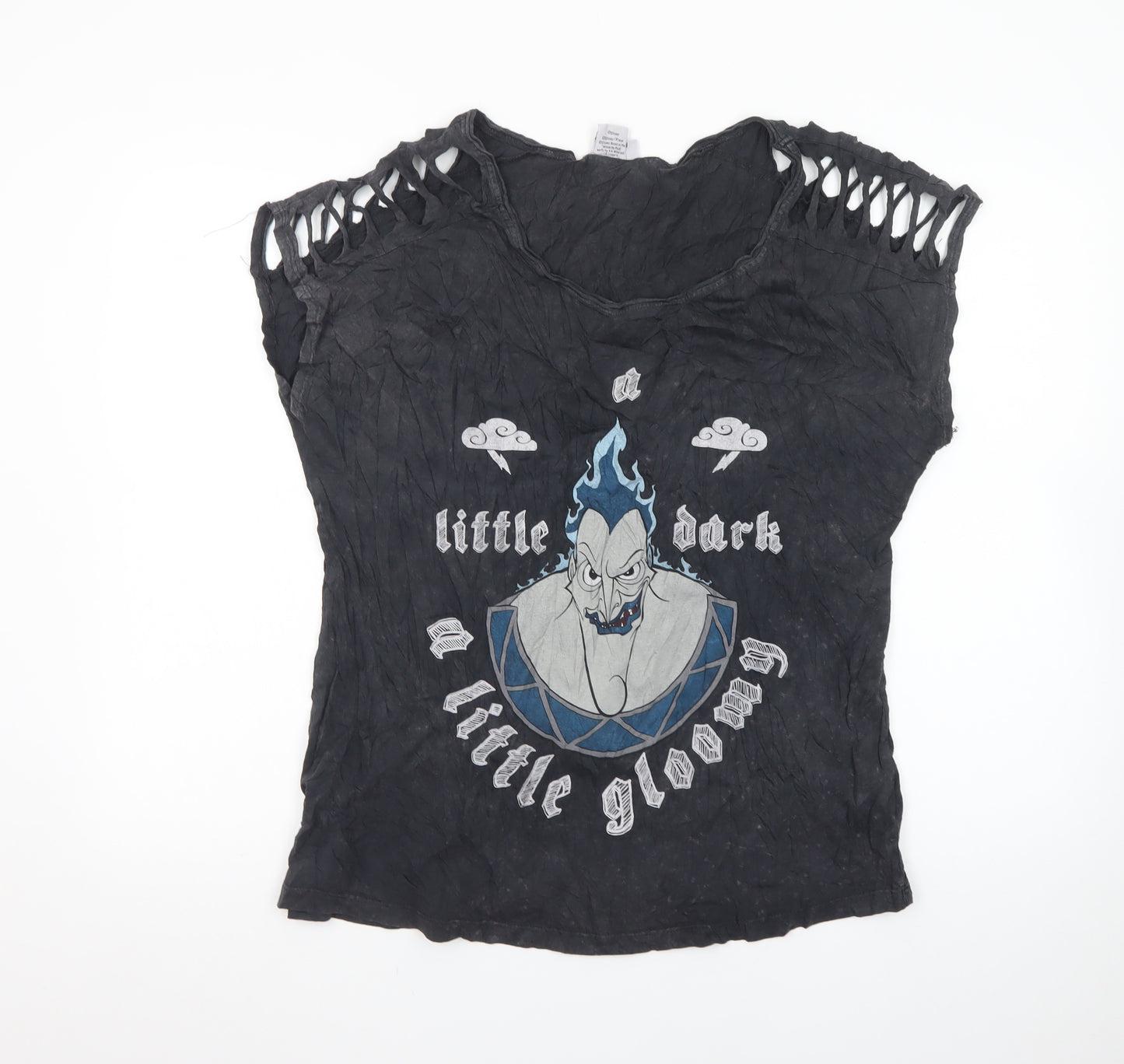 Disney Women’s Black Hades Graphic Cut-Out Sleeveless T-Shirt Size L