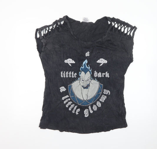 Disney Women’s Black Hades Graphic Cut-Out Sleeveless T-Shirt Size L