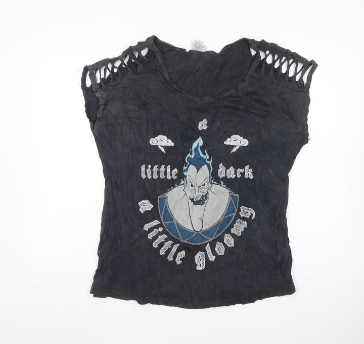 Disney Women’s Black Hades Graphic Cut-Out Sleeveless T-Shirt Size L