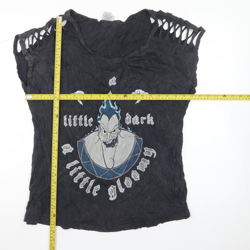 Disney Women’s Black Hades Graphic Cut-Out Sleeveless T-Shirt Size L