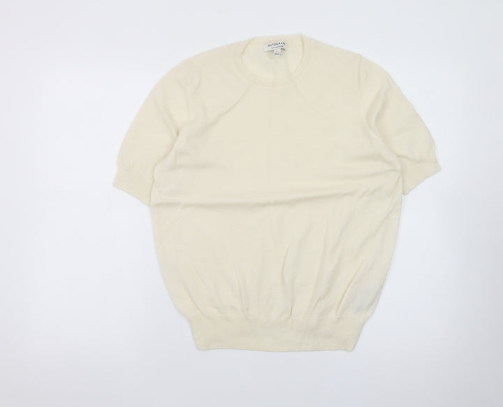 Marks and Spencer Women Ivory Cashmere Blend Short Sleeve Jumper L