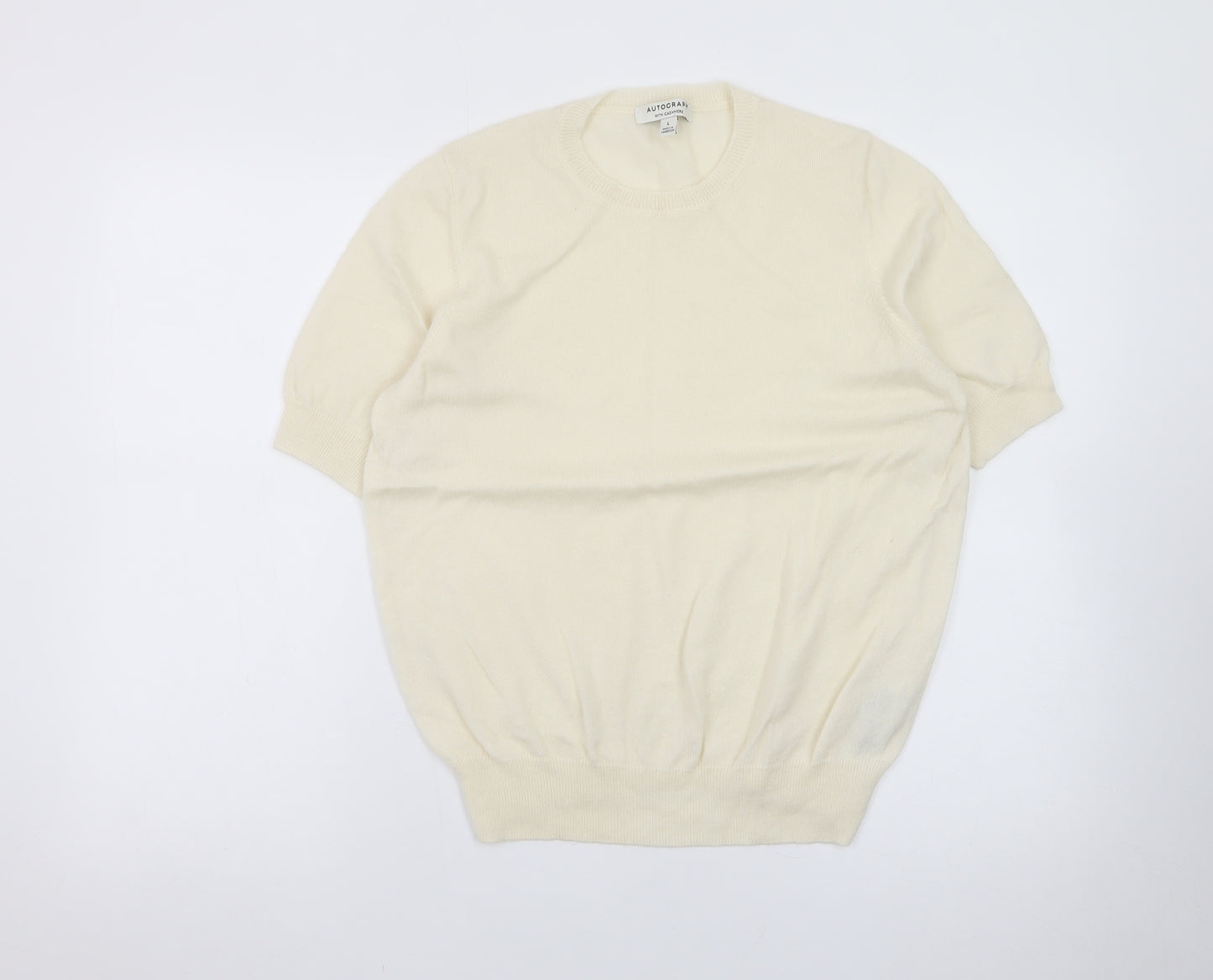 Marks and Spencer Women Ivory Cashmere Blend Short Sleeve Jumper L