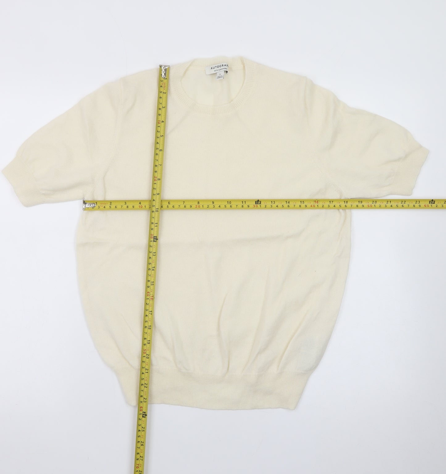 Marks and Spencer Women Ivory Cashmere Blend Short Sleeve Jumper L