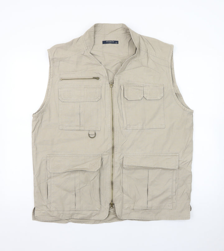 CU & Co. Men's Beige Cotton Safari Waistcoat Vest L