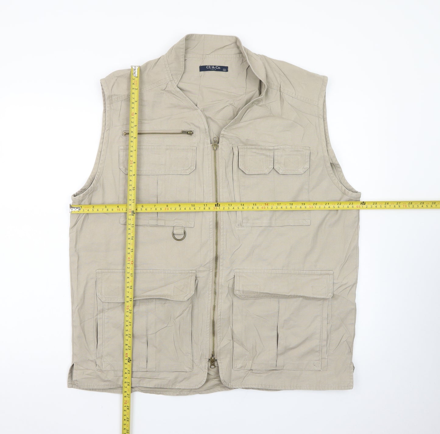 CU & Co. Men's Beige Cotton Safari Waistcoat Vest L