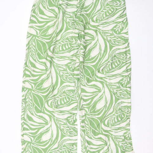 Flamant Rose Womens Green Leaf Print Wide-Leg Linen Trousers Size L