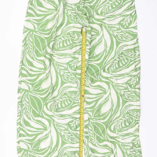 Flamant Rose Womens Green Leaf Print Wide-Leg Linen Trousers Size L