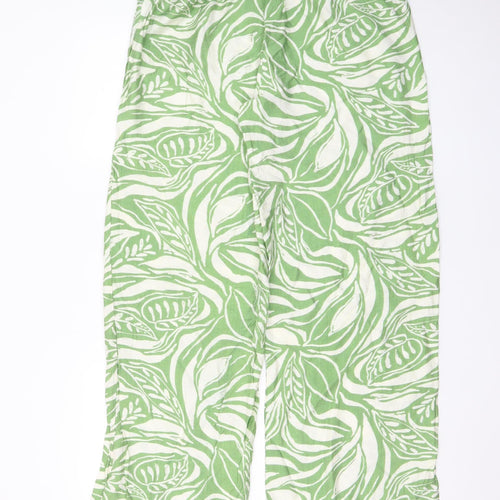 Flamant Rose Womens Green Leaf Print Wide-Leg Linen Trousers Size L