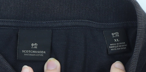 Scotch & Soda Men's Black Cotton Polo Shirt XL Regular Fit