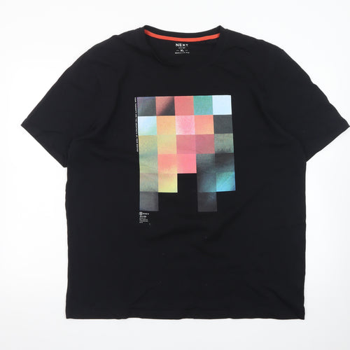 Next Men's Black XL Regular Fit Graphic Print Cotton T-Shirt