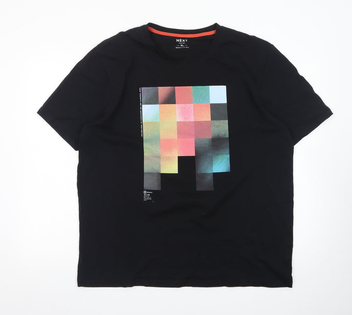Next Men's Black XL Regular Fit Graphic Print Cotton T-Shirt